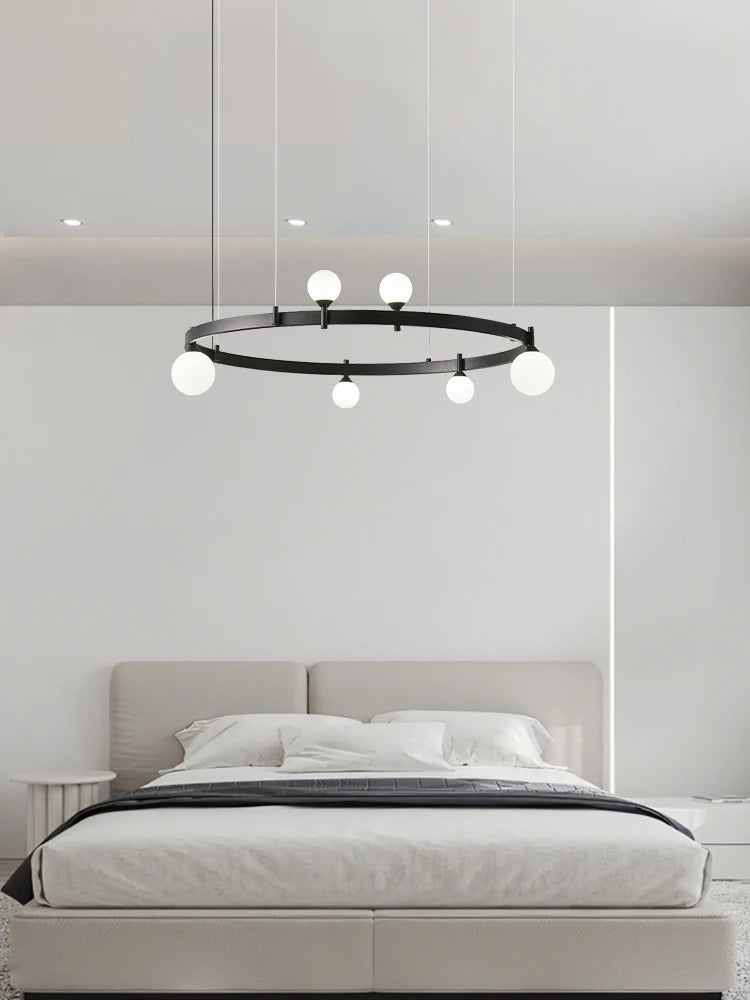 suspension circulaire en fer et verre pour décoration intérieure - vue 3 sur 8