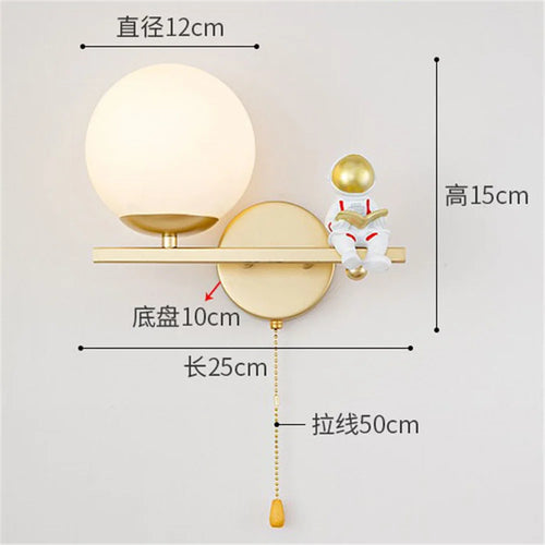 applique murale led astronaute en verre doré pour chambre enfant - vue 8 sur 8
