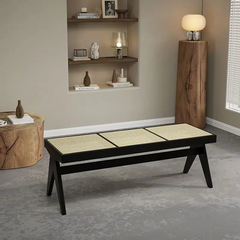banc en rotin massif chaise longue et ottoman rétro polyvalent - vue 14 sur 14