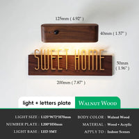 DIY Customizable English alphabet Walnut Wood Retro, Decorative Plaque Charge Inductive Lighting for Entrance Door, commercial