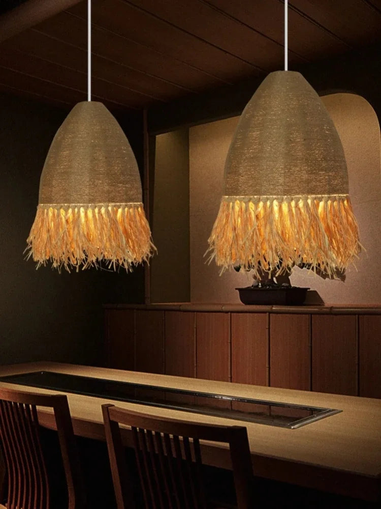 suspension en rotin rétro style wabi sabi pour décoration intérieure - vue 4 sur 11