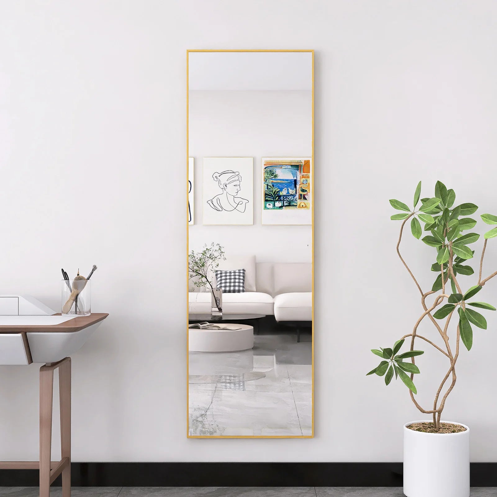 miroir cosmétique en verre trempé avec cadre aluminium doré - vue 3 sur 6