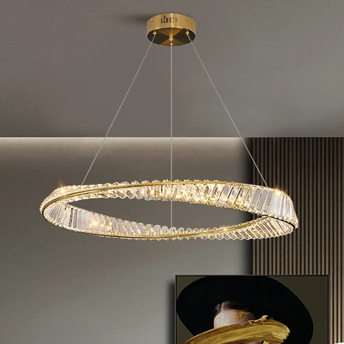 Crystal LED Chandelier for Living Room Kitchen Bedroom Ceiling Pendant Lamp, Gold Modern Remote Control Hanging Light - vue 4 sur 11