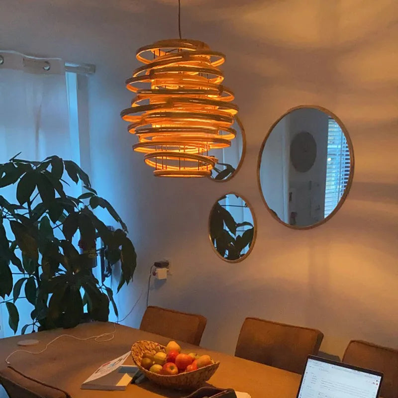 lustre en rotin style japonais vintage éclairage intérieur en bambou - vue 5 sur 5