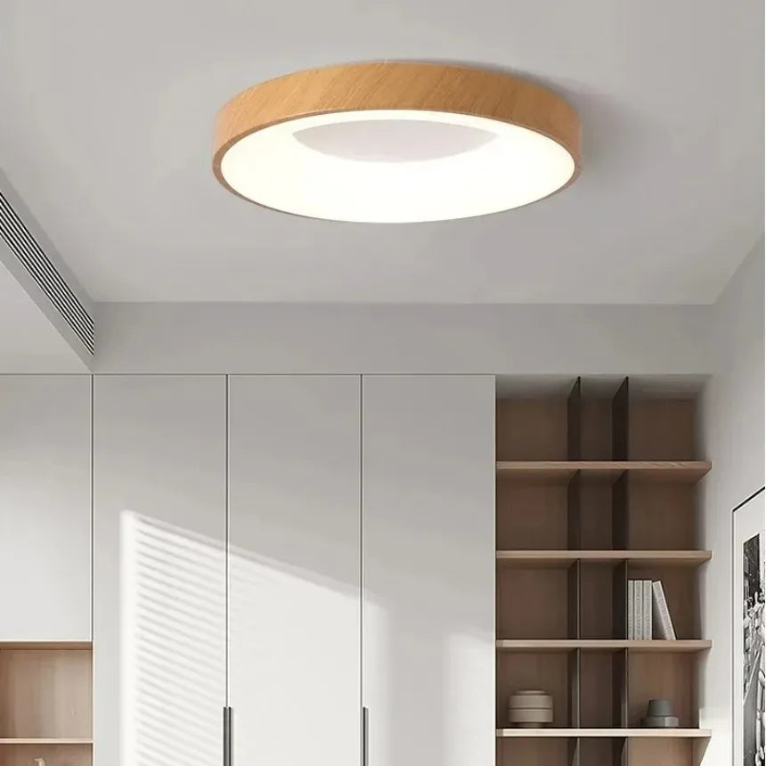 plafonnier led macaron moderne circulaire grain de bois réglable - vue 3 sur 14