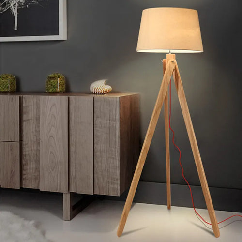 lampadaire trépied rétro industriel en bois argenté doré créatif - vue 5 sur 9