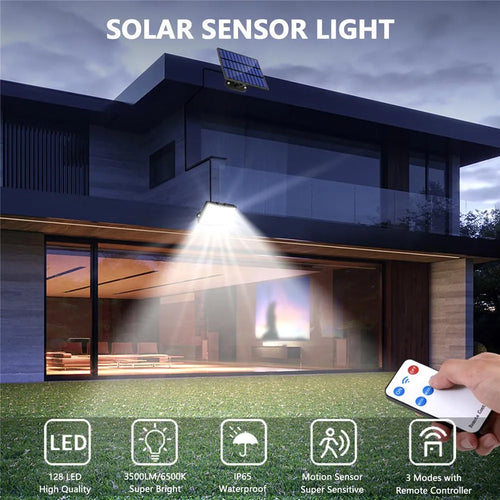 lumière solaire extérieure 128 led étanche avec capteur de mouvement 3 modes - vue 6 sur 7