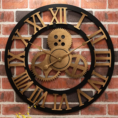 horloge murale moderne à engrenages en bois vintage silencieuse - vue 4 sur 10