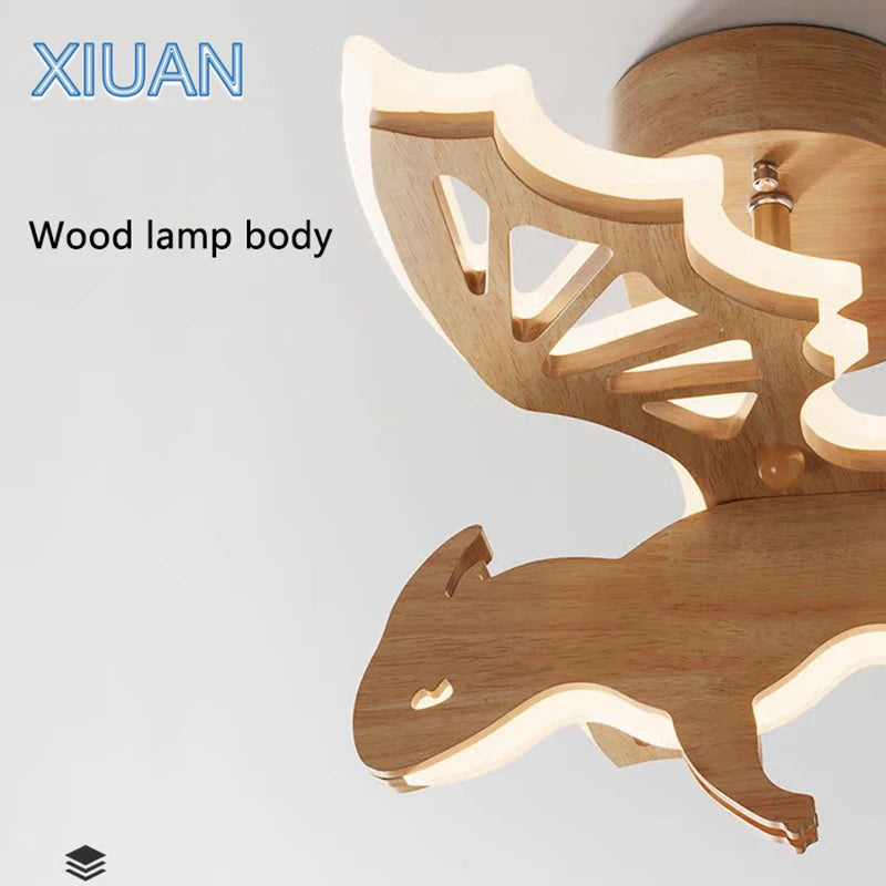 plafonnier led dragon en bois nature nordique pour enfants - vue 5 sur 7