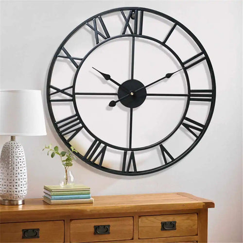 horloge murale moderne 3d rétro chiffres romains en métal silencieuse - vue 4 sur 8