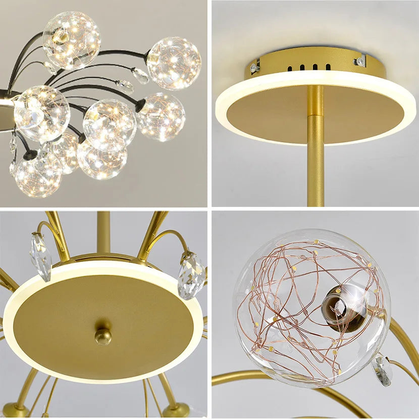 lustre sandyha luxe led en fer avec boules de verre - vue 6 sur 16