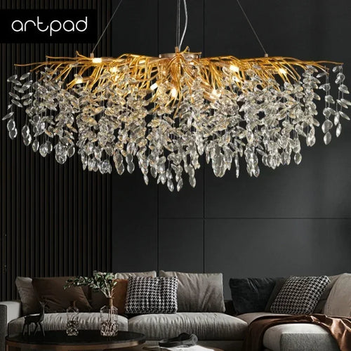 lustre en cristal doré design nordique à led décoratif - vue 2 sur 11
