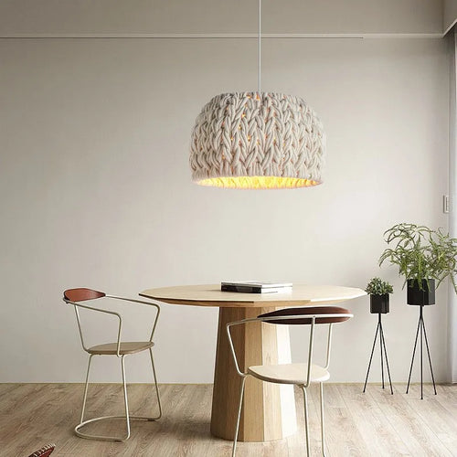 lustre nordique wabi sabi tricoté corde minimalisme led - vue 2 sur 7
