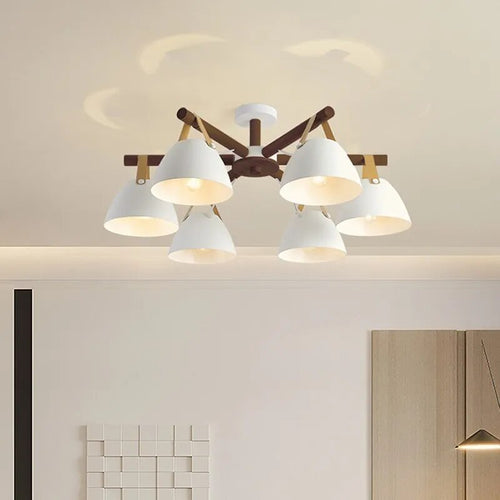 Plafonnier LED en bois avec ceinture en cuir - vue 5 sur 12