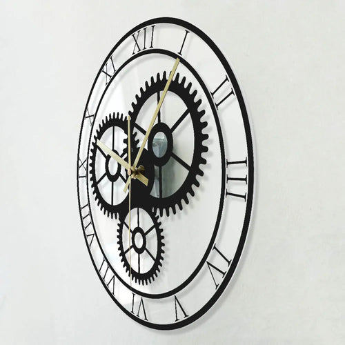 horloge murale rétro silencieuse à chiffres romains et engrenages mécaniques - vue 2 sur 8