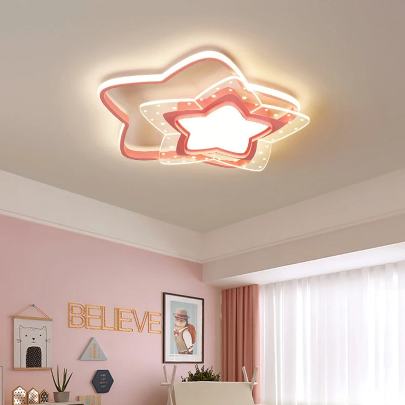 plafonnier led étoile rose moderne pour chambre d'enfant - vue 4 sur 11