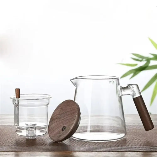 Theiere verre pression kungfu paresseux poignee bois infuseur - vue 6 sur 7