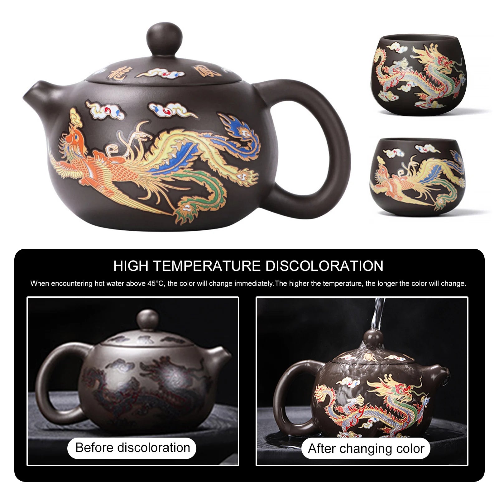 Théière argile yixing dragons phoenix style gongfu artisanal - vue 6 sur 7