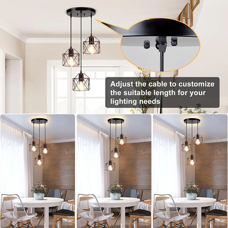 Suspension lampes suspendues Vintage pour plafonnier Cage en métal nordique Led lustre lampe suspendue pour îlot de cuisine - vue 5 sur 12