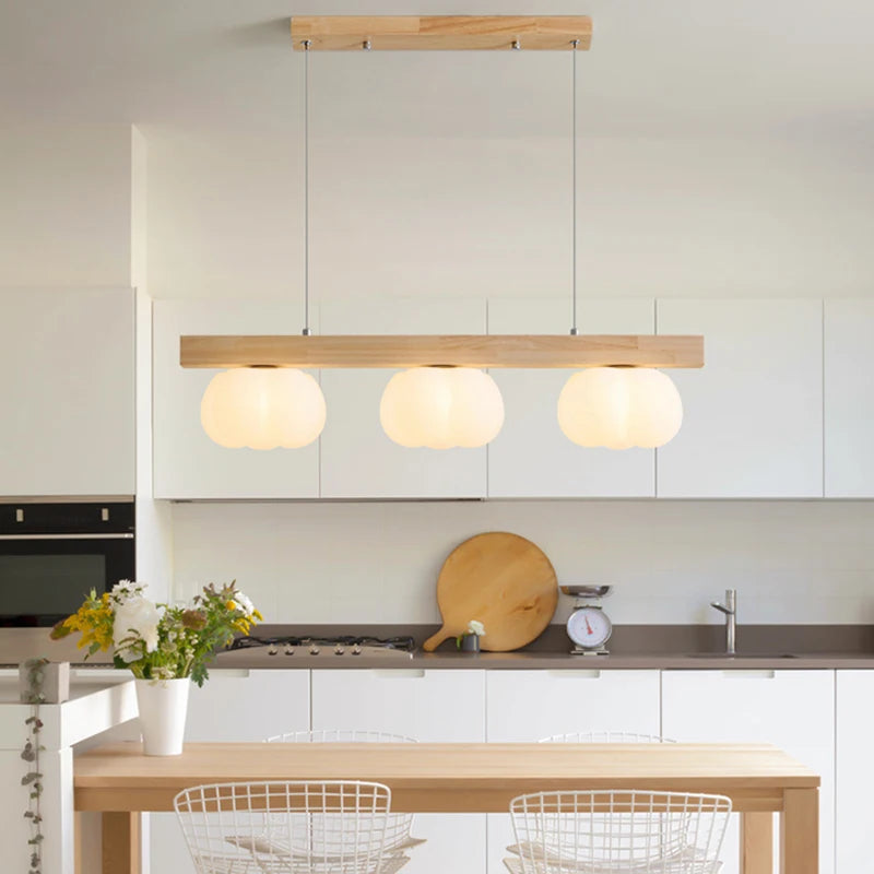 suspension moderne en bois naturel lustre en forme de coton - vue 4 sur 11