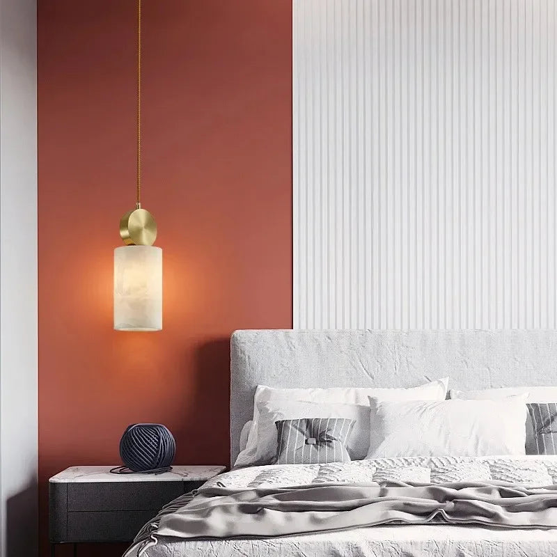 lustre en marbre et cuivre décoration nordique suspendue - vue 3 sur 8