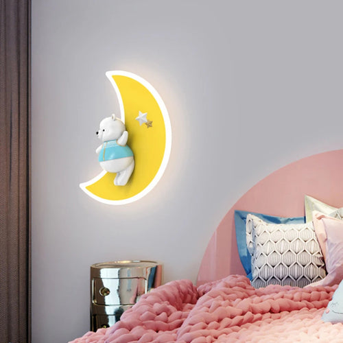 applique murale ours blanc lampe lune pour chambre enfant - vue 5 sur 7
