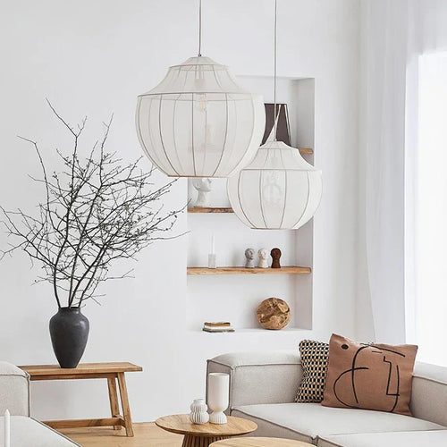 Suspension en tissu moderne lanterne LED pour salon salle à manger chambre intérieure Loft Wabi Sabi - vue 2 sur 9