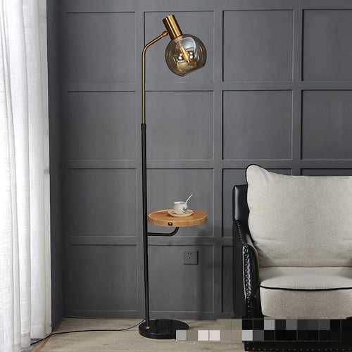 Lampadaire LED moderne ambre verre marbre Base bois pour salon chambre lecture éclairage E27 ampoule - vue 3 sur 8