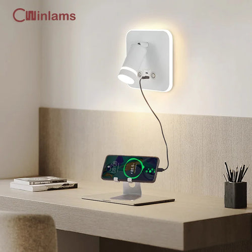 lampe de lecture led rotative avec port usb et interrupteur type-c - vue 2 sur 17