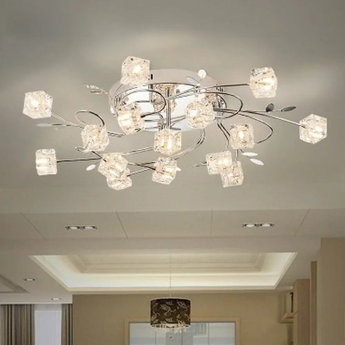 lustre moderne en métal chromé avec cristal et éclairage led - vue 5 sur 6