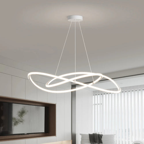 Black White Art Design Bedroom Pendant Lamps 60cm 80cm 100cm Minimalist Spiral Ring Hanging Light for Living Room Dining Room - vue 3 sur 11