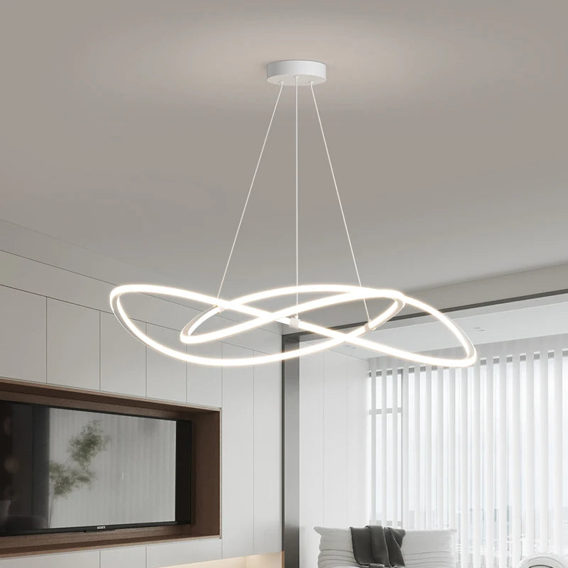 Black White Art Design Bedroom Pendant Lamps 60cm 80cm 100cm Minimalist Spiral Ring Hanging Light for Living Room Dining Room - vue 2 sur 11