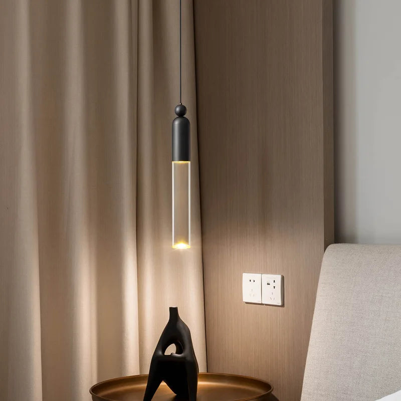 lustre led cylindrique en cuivre et acrylique transparent - vue 3 sur 8
