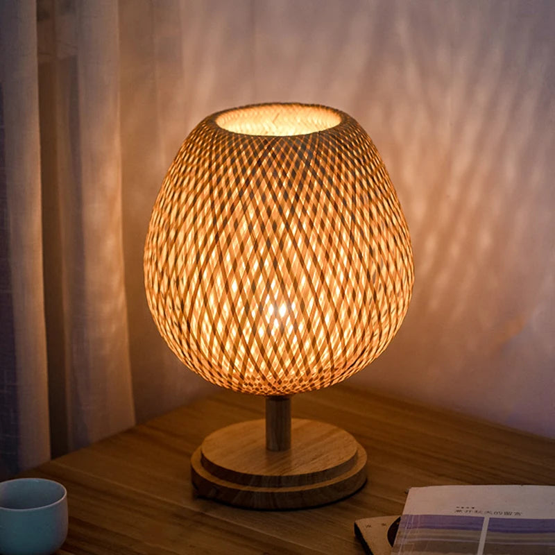 Lampe de Table rétro en rotin et bambou tissée à la main - vue 2 sur 8