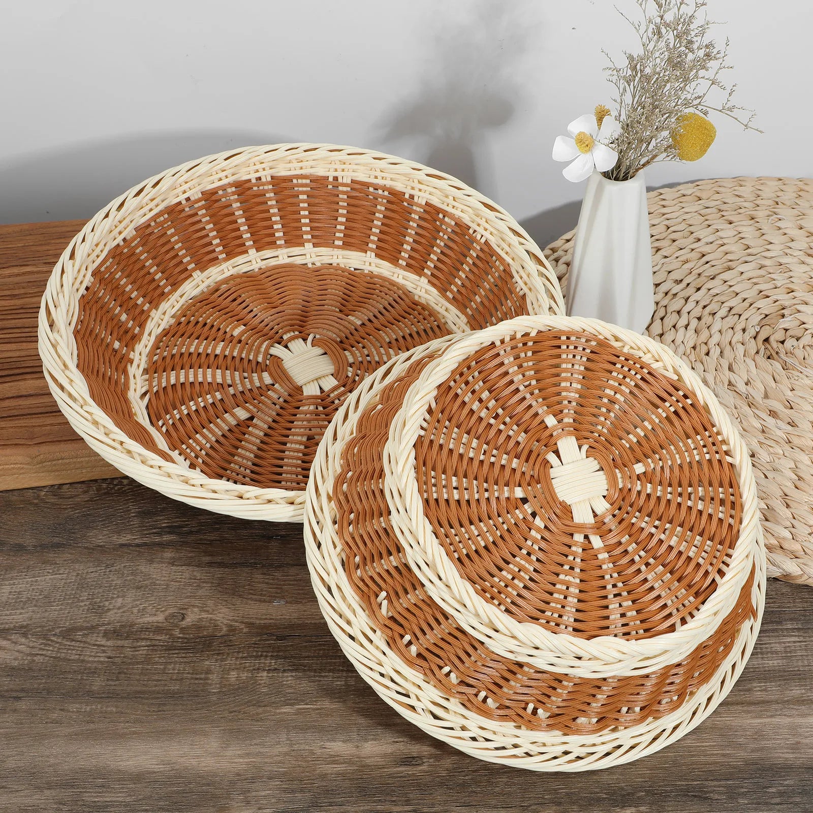 panier rond en rotin pour rangement fruits et légumes - vue 4 sur 6
