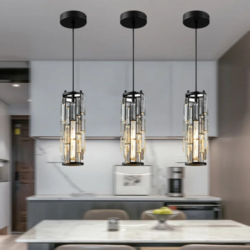 Suspension moderne Mini lustres en cristal luminaire réglable pour îlot de cuisine salle à manger chambre noir chrome 3 lumières - vue 2 sur 11