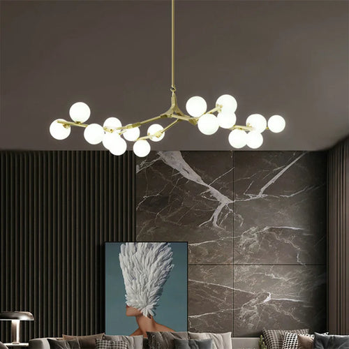 lustre en verre avec branches d'arbre et boules lumineuses - vue 5 sur 12