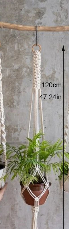 support de plante en macramé suspendu fait main en coton naturel - vue 21 sur 23