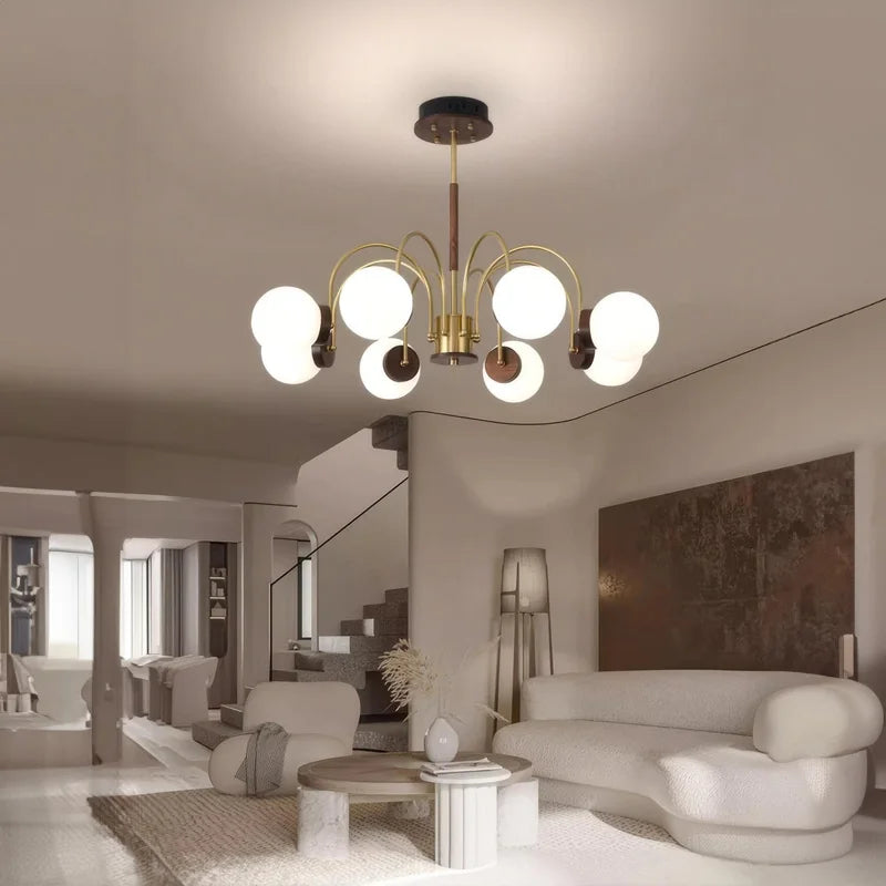 Walnut Wood chandelier lights, Wabi-sabi Modern style, Living Room lighting for Bedroom, Bedside, Living, Dining Room, Showcase - vue 2 sur 9