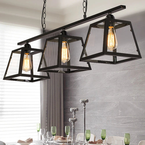 LOFT Vintage industriel vent verre cadre fer Art suspension lampe Restaurant Bar café Internet Bar noir trois tête suspension - vue 2 sur 7