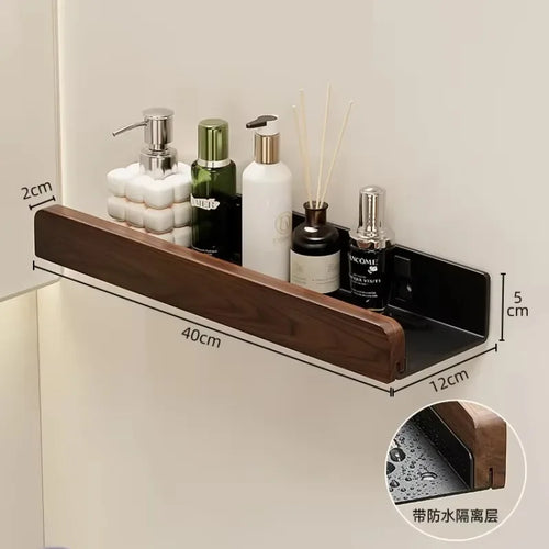 étagère murale en noyer pour rangement et porte-serviettes - vue 4 sur 10