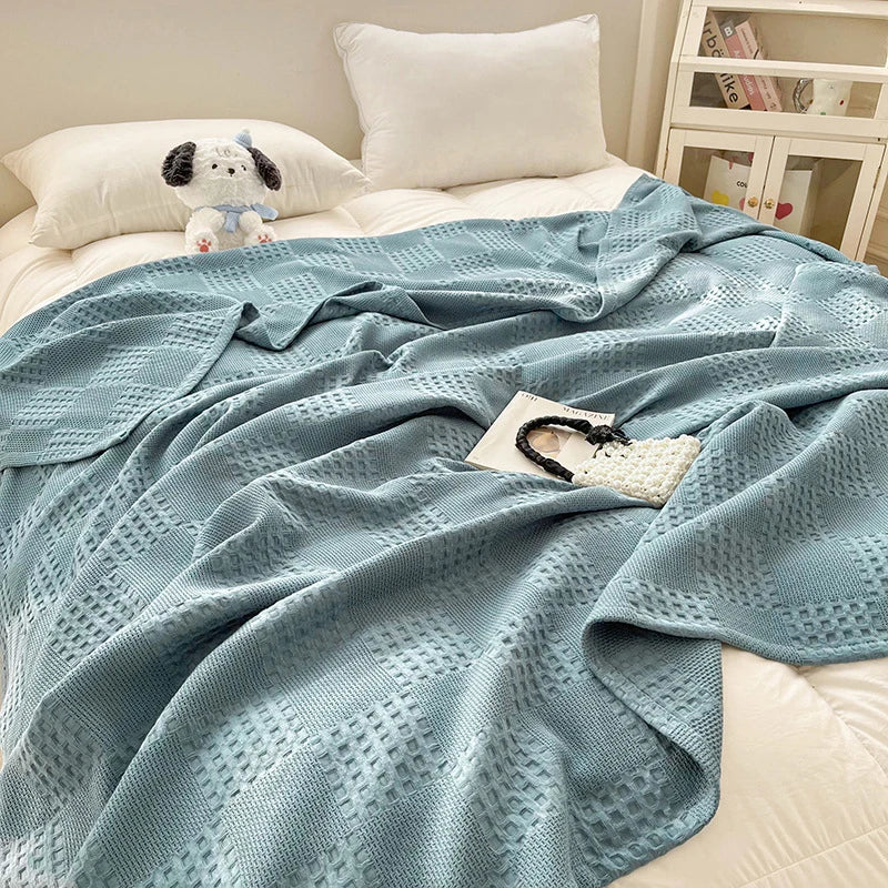 plaid coton gaufré léger pour canapé et chambre - vue 6 sur 7
