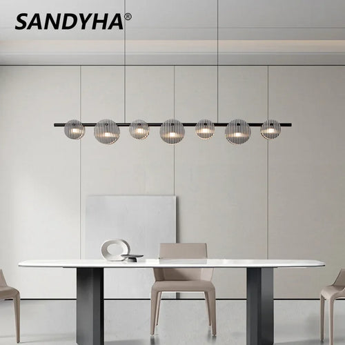 lustre sandyha moderne minimaliste abat-jour verre led suspendu - vue 2 sur 25