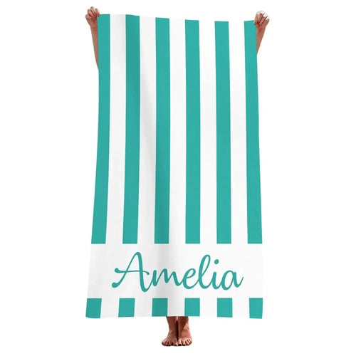 Serviette de plage microfibre rayée personnalisée avec nom - vue 6 sur 5