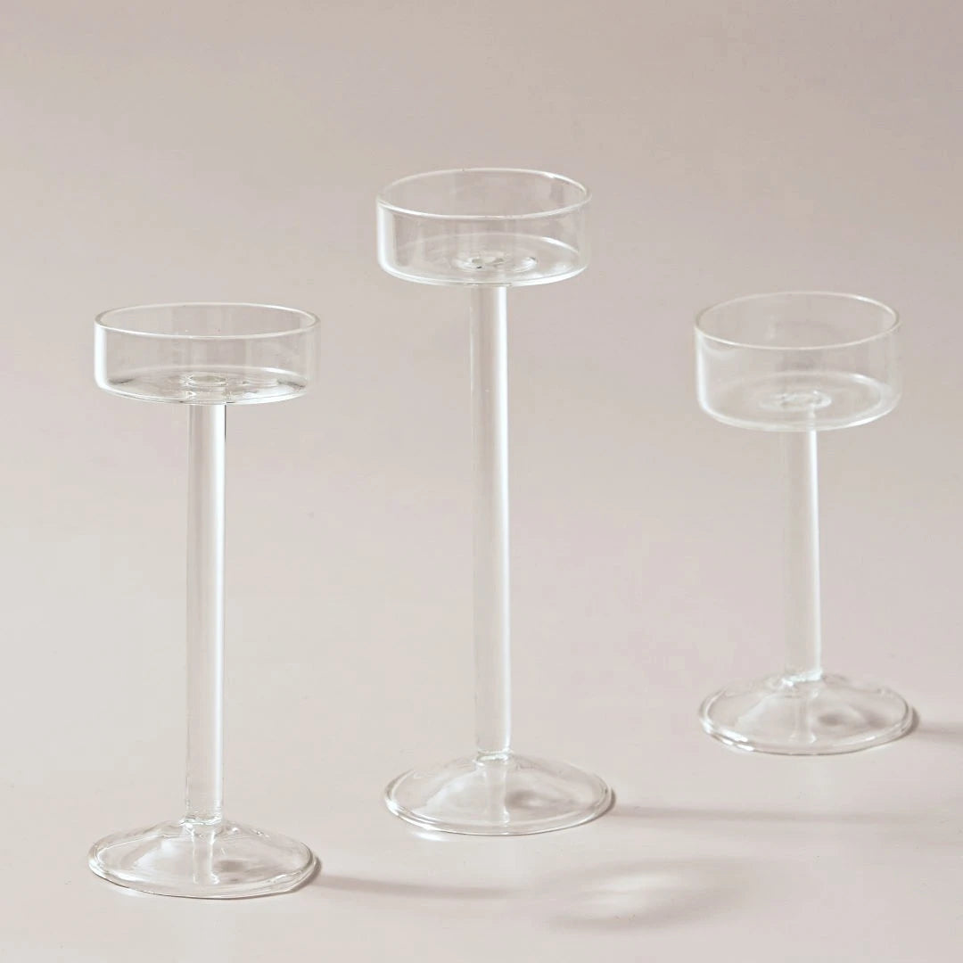 ensemble de bougeoirs en verre pour décoration de table élégante - vue 6 sur 9