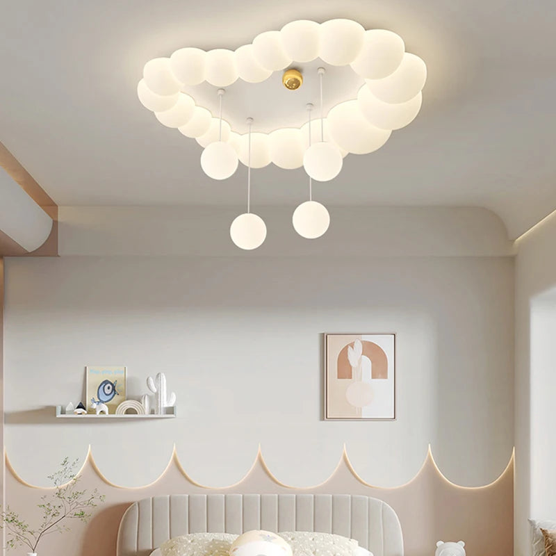 Nordic Cloud Ceiling Lamps Bedroom Ceiling Light Pink White Bubble Design Children's Room Chandelier Lights for Princess Room - vue 1 sur 12