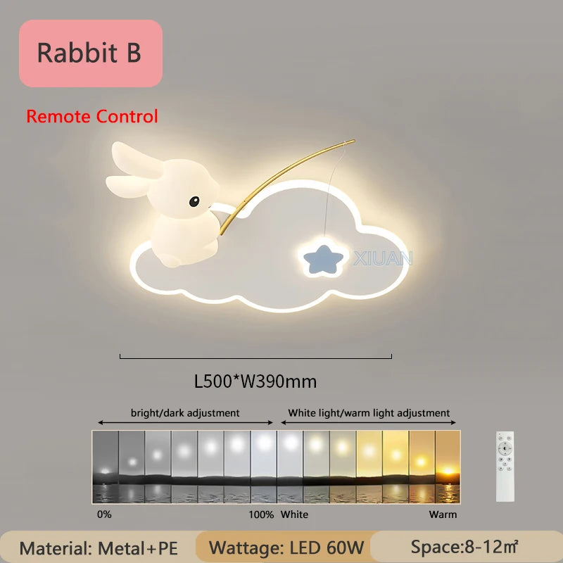Creative Children's Room Ceiling Lamps Carrot Cloud Rabbit Ceiling Light Nursery Room School Baby Girl Bedroom Chandelier AC220V - vue 14 sur 15