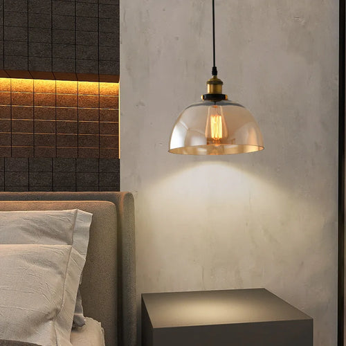 Suspension industriel vintage en verre fumé pour restaurant loft - vue 5 sur 30