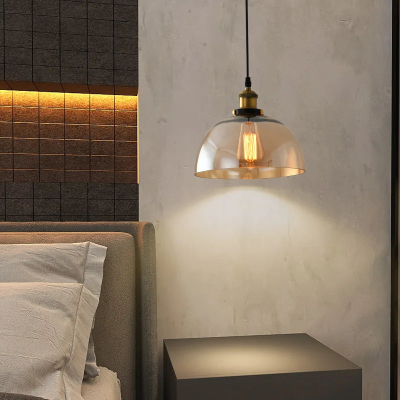 Suspension industriel vintage en verre fumé pour restaurant loft - vue 4 sur 30