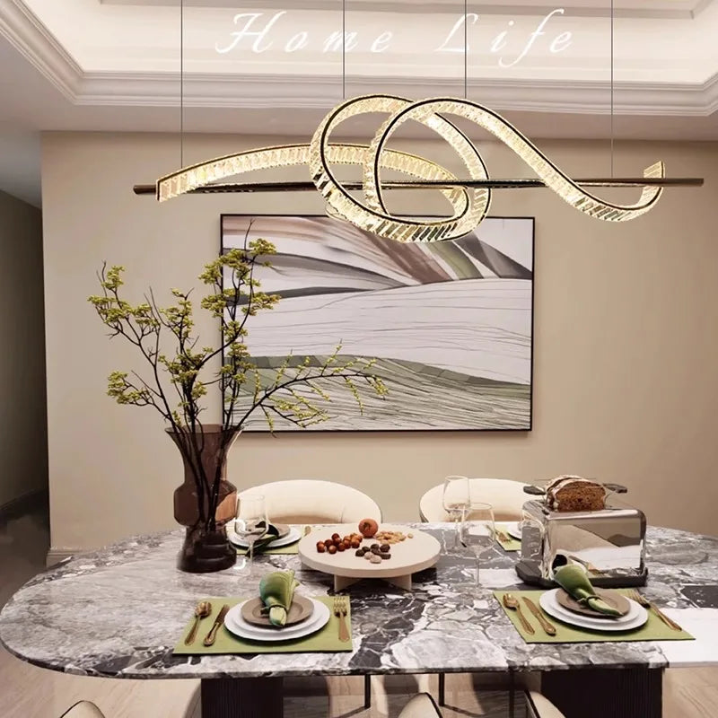 lustre moderne design cristal pour salle à manger éclairage intérieur - vue 5 sur 7